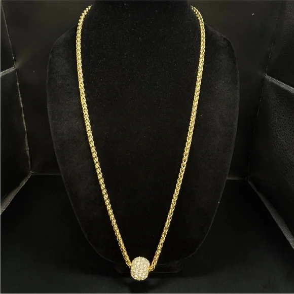 Vintage Joan Rivers Pave' Crystal Ball Necklace Foxtail Chain 30" Long Goldtone - Picture 14 of 16